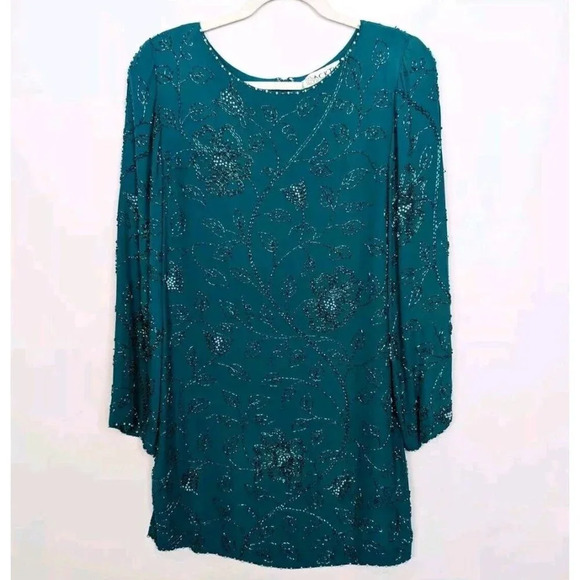 Vintage Black Tie Oleg Cassini Sequin Dress Sequin Beaded Silk